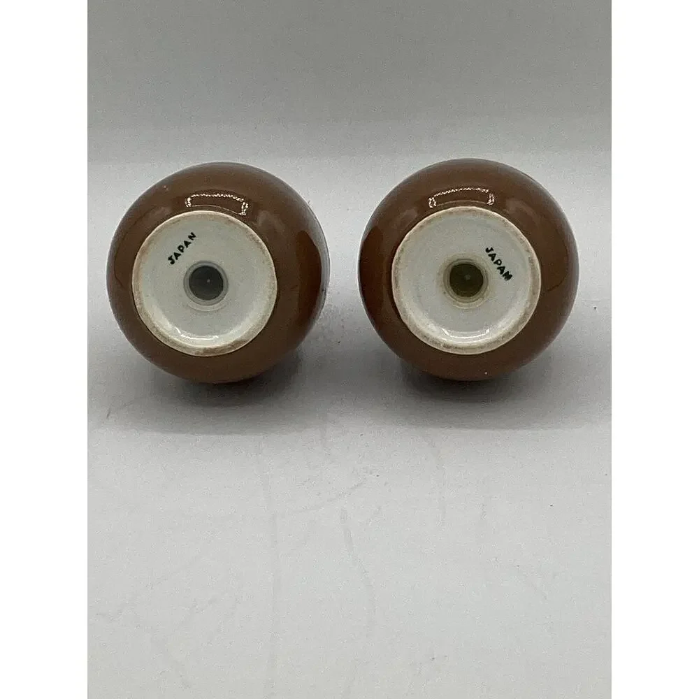 Mid Century Modern Pottery Ceramic Brown & White Salt & Pepper Shaker Set MCM